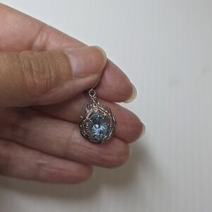 vintage blue gemstone silver toned pendant